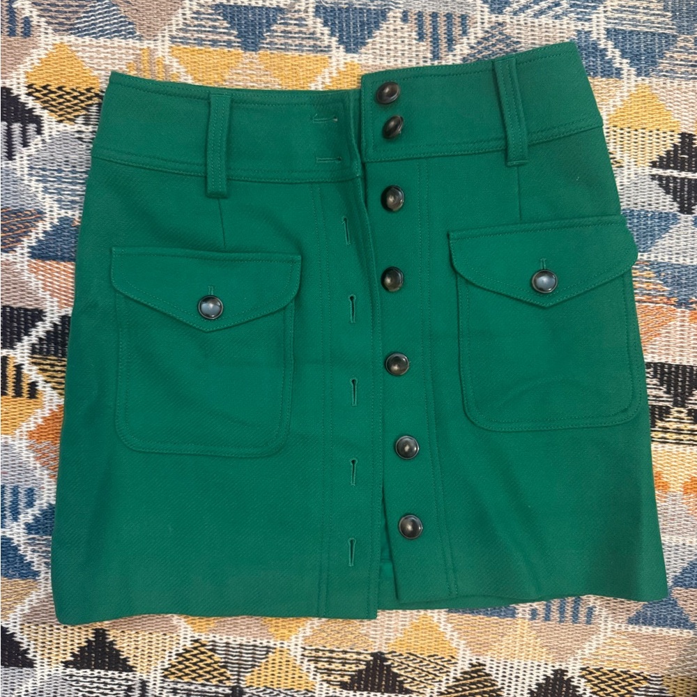 Sezane Forest Green Buttoned Mini Skirt